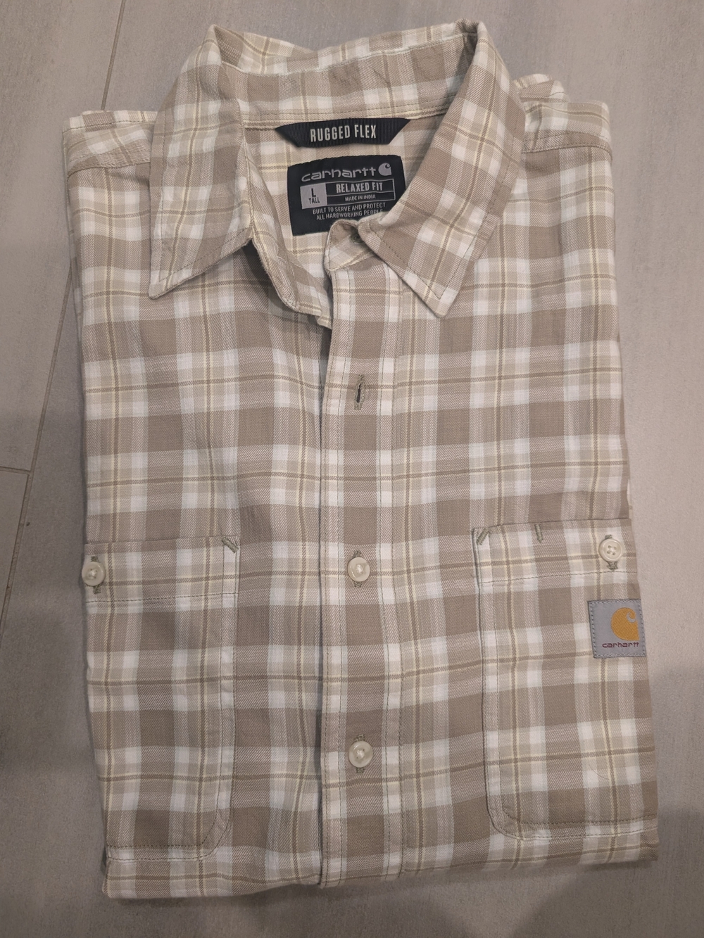 Carhartt Tan and White Plaid Relaxed-Fit Rugged Flex Button-Down Shirt